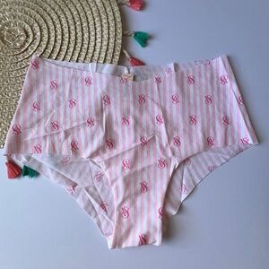 Victoria's Secret Raw Cut No Show Cheeky Panty Pink Stripe Logo XL NEW